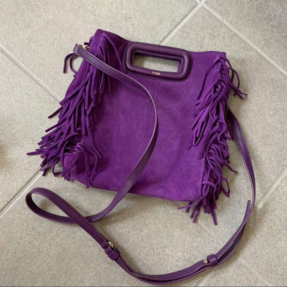 Purple suede fringe maje bag crossbody